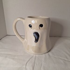 Halloween White Pearlized Ghost Mug Scary Face Ghost  Coffee Tea 24 Oz